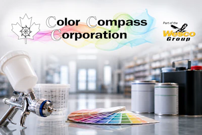 Color Compass Corporation paint spray equipment and color swatches in industrial facility
