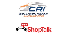 CRI Collision Repair Innovations and ShopTalk automotive service logos with car icons and text