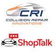 CRI Collision Repair Innovations and ShopTalk automotive service logos with car icons and text