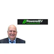 PoweredEV logo with green slashes and tagline 'Empowering the Future' on dark background