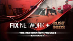 Fix Network and Rust Bros logos with restoration project episode title card featuring vintage red truck