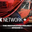 Fix Network and Rust Bros logo for The Restoration Project Episode 3 featuring a red classic car in a workshop