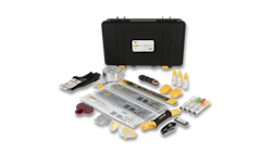 Stanley tool kit with black carrying case containing hand tools, measuring tape, screwdrivers, and accessories
