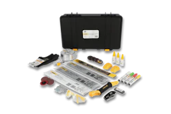 Stanley tool kit with black carrying case containing hand tools, measuring tape, screwdrivers, and accessories