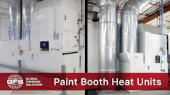 GFS Global Finishing Solutions paint booth heat units industrial equipment with white control panel and large silver ductwork