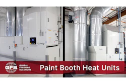 GFS Global Finishing Solutions paint booth heat units industrial equipment with white control panel and large silver ductwork
