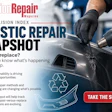 Collision Repair Magazine survey on plastic repair methods in auto shops with technician using heat gun on vehicle panel