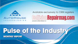 AutoHouse Technologies and CollisionRepairMag.com monthly industry report banner with blue gradient design