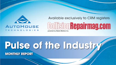AutoHouse Technologies and CollisionRepairMag.com monthly industry report banner with blue gradient design