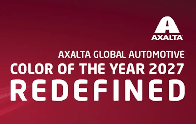 Axalta Global Automotive Color of the Year 2027 Redefined campaign announcement on burgundy background