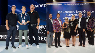 Award winners and presenters at CARSTAR Lifes Road Warrior Award ceremony with Dan Jonsson, Skye Greton, and Jim Betaine