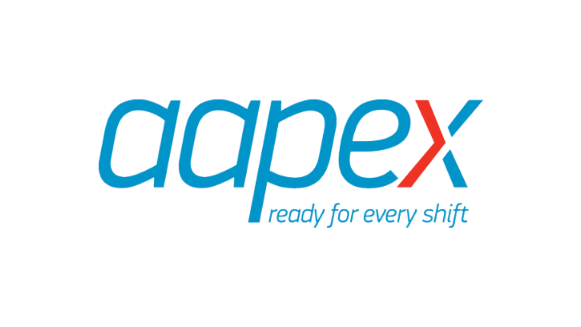 Aapex logo with tagline 'ready for every shift' in blue and red