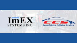 ImEX Systems Inc. and Consolidated Collision Services partnership logos displayed on blue background