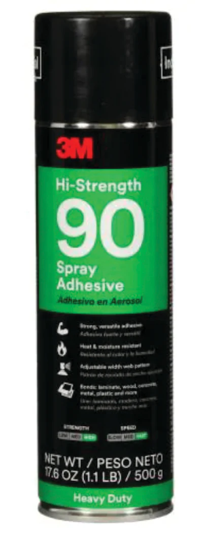 3M Hi-Strength 90 spray adhesive 17.6 oz aerosol can with black and green label