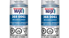 Two Spray Max 2K Clear Glamour aerosol cans with red caps and blue product labels