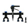 Black and blue mechanical clamping tool kit with adjustable arms and multiple mounting points