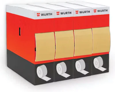 Würth tape dispenser box with red and black design featuring four adhesive tape rolls
