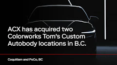 ACX acquires Colorworks Tom's Custom Autobody locations in Coquitlam and PoCoBC announcement with vehicle silhouette