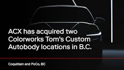 ACX acquires Colorworks Tom's Custom Autobody locations in Coquitlam and PoCoBC announcement with vehicle silhouette