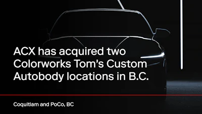 ACX acquires Colorworks Tom's Custom Autobody locations in Coquitlam and PoCoBC announcement with vehicle silhouette