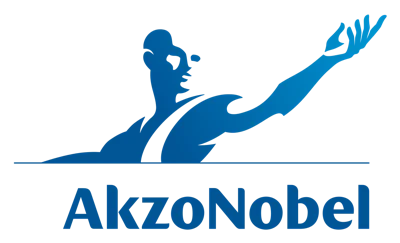 AkzoNobel logo featuring a blue silhouette of a person emerging from flowing waves