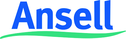 Ansell company logo with blue text and teal curved underline