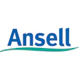 Ansell company logo with blue text and teal curved underline