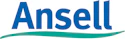 Ansell company logo with blue text and teal curved underline