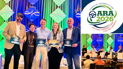 ARA 2026 conference logo with five award recipients on stage at Jakarta event
