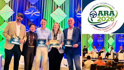 ARA 2026 conference logo with five award recipients on stage at Jakarta event