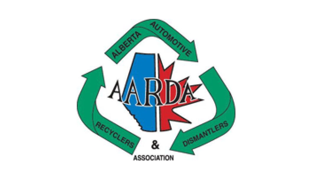 AARDA Alberta Automotive Recyclers and Dismantlers Association logo with green recycling arrows and Alberta map emblem