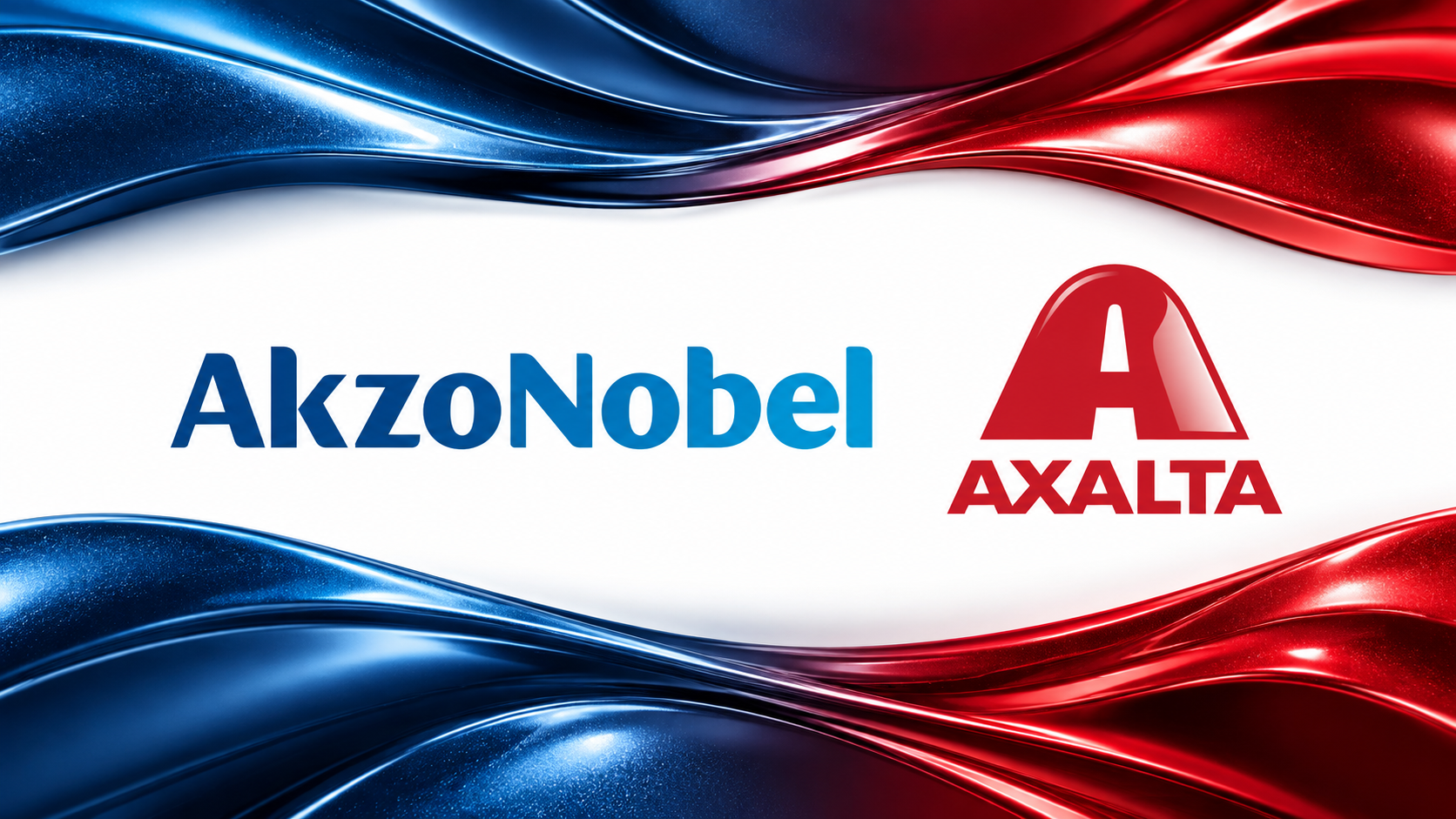 AkzoNobel and Axalta company logos displayed with blue and red wave design elements