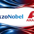 AkzoNobel and Axalta company logos displayed with blue and red wave design elements