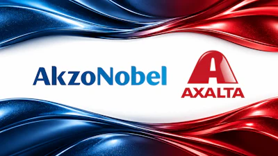 AkzoNobel and Axalta company logos displayed with blue and red wave design elements