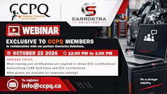 CCPQ and Carrostra Solutions webinar announcement for October 22, 2026 on CCC certifications and employee training grants