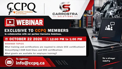 CCPQ and Carrostra Solutions webinar announcement for October 22, 2026 on CCC certifications and employee training grants