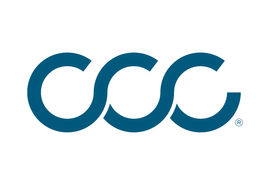 CCC teal logo featuring three interlocking curved C letters with registered trademark symbol