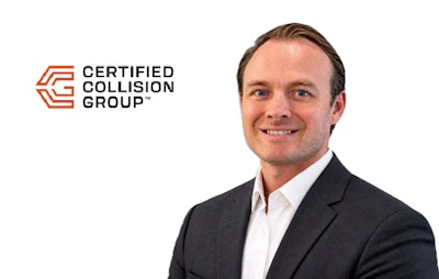 Certified Collision Group logo with orange geometric symbol and black text