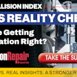 CRM Collision Index ADAS reality check survey promotion featuring automotive calibration equipment and Collision Repair Magazine branding
