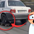 White Skoda car on highway with close-up of damaged wheel circled in red, cartoon mechanic character with question mark