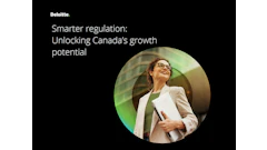 Deloitte logo with headline 'Smarter regulation: Unlocking Canada's growth potential' and professional woman in business attire