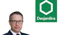 Professional man in glasses and business suit with Desjardins logo