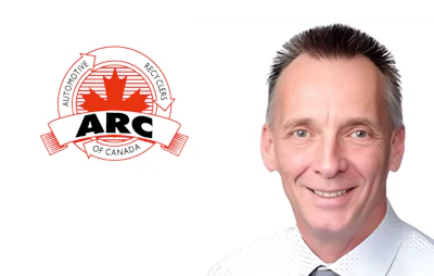 ARC Automotive Recyclers of Canada logo with red maple leaf emblem and professional headshot of smiling man in business attire