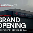 Essential Auto Calibration & Glass grand opening event announcement with storefront building and promotional signage