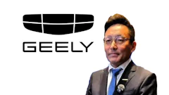 Geely automotive brand logo with geometric grille design and company name in black text