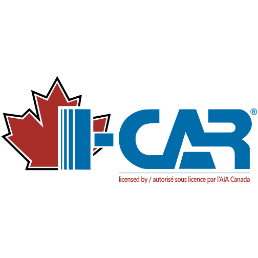CAR logo featuring red maple leaf symbol with blue geometric letterforms and licensing text