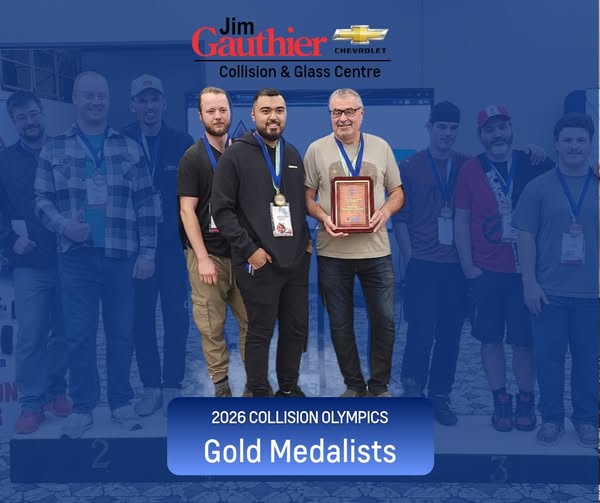Three men receive Gold Medal award at 2026 Collision Olympics event for Jim Gauthier Chevrolet Collision & Glass Centre