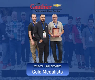 Three men receive Gold Medal award at 2026 Collision Olympics event for Jim Gauthier Chevrolet Collision & Glass Centre