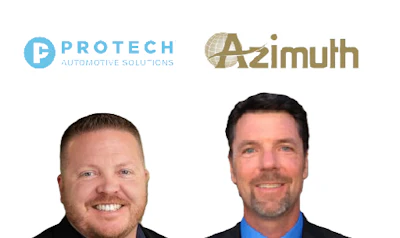 Protech Automotive Solutions and Azimuth logos above two professional headshots of male executives