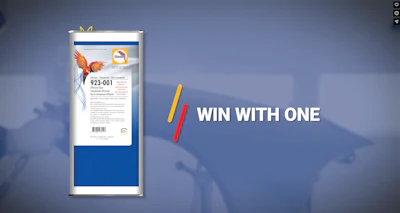 Product promotion featuring packaged item with parrot design and 'Win With One' marketing message with colored pencils